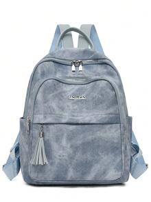 Mochila multifuncional de piel sintética (PU), bolso de moda para mujer, bolso de hombro, gran capacidad, multibolsillos, multicompartimentos, bolso de viaje de corta duración, bolso para ir al trabajo, estilo vintage elegante, lujo, ropa de calle, apto para tableta, negro, azul, rojo, rosa, estilo universitario, trabajador de oficina, estudiante universitario - Azul - Ver 8