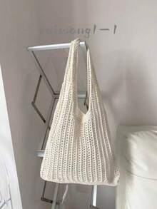 夏季度假沙滩包，大容量手提包，优雅女士时尚单肩包，旅行包，旅行必备品，伴娘礼品袋，大学生午餐包，商务女性，情人节礼物，沙滩 - 白色 - 查看 1