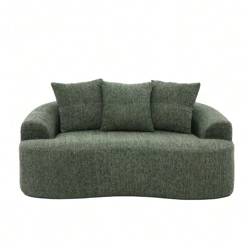 Este moderno conjunto de sofá de dos plazas presenta cojines redondos y profundos con estampado de nubes de chenilla, un diseño compacto sin muelles e incluye tres cojines decorativos. Ideal para apartamentos pequeños. - Verde - Ver 1