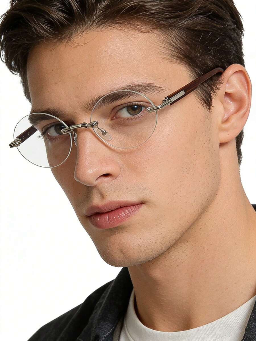 1 chiếc kính thời trang nam dáng tròn không gọng, phong cách retro, thích hợp đeo hàng ngày và chụp ảnh đường phố. - Âm Bình - Xem 1