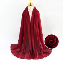 1pc Women's Solid Color Chiffon Lightweight And Soft Headscarf, Suitable For Daily Wear,Beach,Holiday - Dark Red - View 4