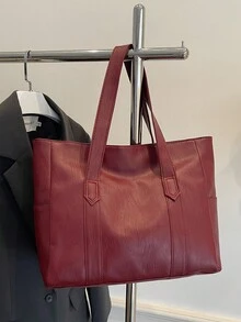 Túi đeo vai nữ màu đỏ bằng chất liệu giả da mềm mại, dung tích lớn, nhẹ, có khóa kéo, kiểu dáng tối giản, thích hợp cho mua sắm và đi làm. - Đỏ - Xem 11