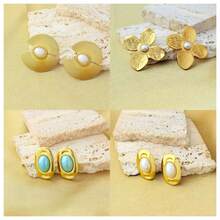 Luxury Stainless Steel Gold Plated Non-Fading Oil Pressure Earrings, Fashionable Personalized Gold Shell Pearl Shape Earrings - Butterfly - View 9