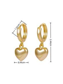 极简主义金色心形耳坠 | 精致的14K镀金耳环，配以立体心形吊坠 - 多色 - 查看 2
