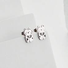 一对可爱卡通猫耳钉，不锈钢材质，简约宠物猫饰品，可作为礼物赠送 - GED924 - 查看 7