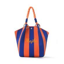 Personalized Crochet Knit Handbag Contrast Stripe Mini Tote Bag, Fashion Knitted Small Top Handle Purse, Handheld Bag For Daily Use, Travel, Shopping - Multicolor - View 19