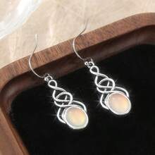 复古月光石银耳环，简约波西米亚风女士耳环 - 銀色 - 查看 5