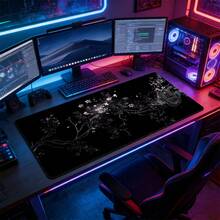 YUFZX XXL加长黑色底座银色樱花枝游戏鼠标垫，大号桌面垫，底部防滑橡胶，缝边桌面垫，适用于游戏和家庭办公，是游戏玩家和日本艺术美学爱好者的理想礼物。 - 查看 9