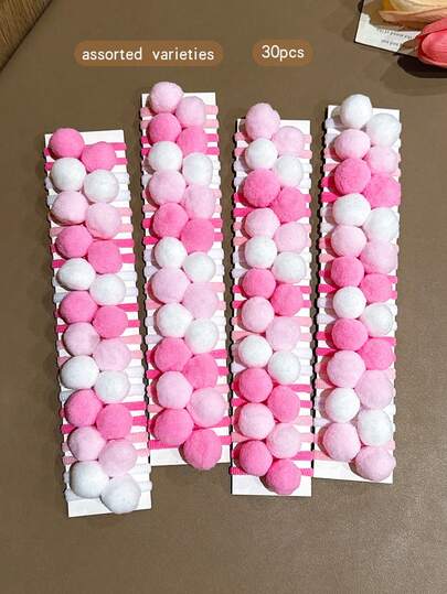 30pcs Colorful Fluffy Pom Pom Hair Scrunchies, Cute Hair Accessories Suitable For Daily Use