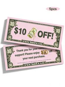 50张面值10美元的钞票式礼品券，适用于小型企业和客户答谢的忠诚度奖励折扣券 - 套裝 - 查看 10
