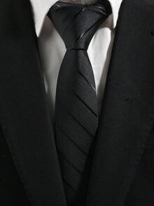 1条男士经典黑色同色条纹领带 - 黑色 - 查看 1