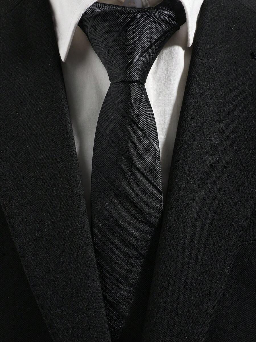 1条男士经典黑色同色条纹领带 - 黑色 - 查看 1