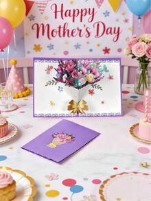 Mother's Day Creative Greeting Card. When Opened, It Unfolds Into A Stunning Bouquet Of Flowers. Made From High-Quality Paper With Exquisite Detailing. It Is Perfect For Expressing Love And Gratitude To Mothers, Grandmothers, Or Any Maternal Figures On Mother's Day, Birthdays, Or Other Special Occasions. - Multicolor - View 2