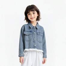 Annil Girls' Ruffled 2 In 1 Denim Jacket, Spring New Versatile Utility Style Cardigan - Medium Blue Jeans - View 12