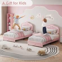 Marco de cama led tapizado doble con cajón de almacenamiento moderno para niños y niñas fácil montaje soporte de láminas de madera sin caja de resorte - Rosa - Ver 6