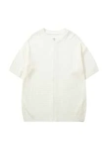 Men's Knit Cardigan Round Neck Short Sleeve Loose Casual Street Style Solid Color Textured Zipper Knit Top Spring Summer - Apricot - View 6