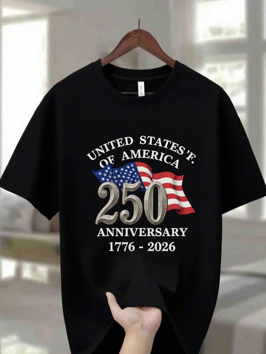 FNI Fusion Men' Crew Neck T-Shirt | Dark Design Commemorating The 250th Anniversary Of The United States (1776 - 2026) - 黑色 - 查看 1