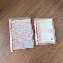Cuadernos transparentes con un solo orificio en tamaño A6/A7, cuadernos con pegatinas de carpeta rosa, cuadernos con pegatinas, organizadores de tarjetas fotográficas, cubiertas transparentes de cuero suave con doble botón para cuadernos, diarios hechos a mano, álbumes, pegatinas, cuadernos, planificadores, artículos de papelería para estudiantes, suministros de oficina - 1 Set - Ver 8