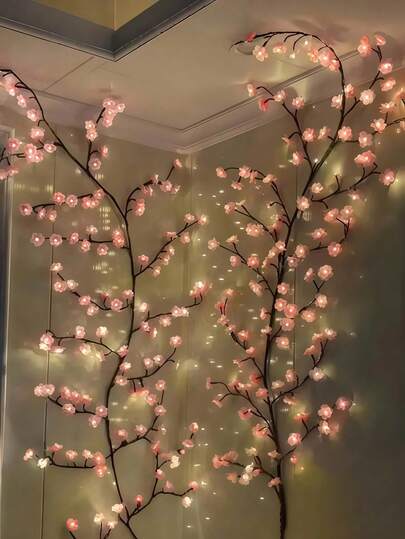 1pc Cherry Blossom Branch LED Light, USB Powered With 8 Flashing Modes, Soft & Bendable, Suitable For Indoor/Outdoor, Living Room, Bedroom, Wall, Wedding Decor, Party Atmosphere, Valentine's Day, Birthday, Graduation Gift