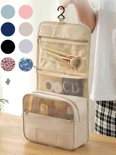1 pieza Bolsa de aseo de viaje impermeable y grande con gancho, organizador de maquillaje plegable para cosméticos, cuidado de la piel, maquinillas de afeitar, artículos de cuidado personal, bolsa colgante de artículos de tocador de varios colores, bolsa espaciosa de artículos esenciales de viaje para mujeres/hombres, regalo para vacaciones