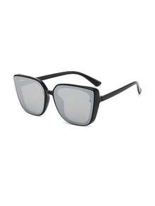 Unisex Square Large Frame Versatile Fashion Fashion Glasses, Minimalist Style - Black - View 3