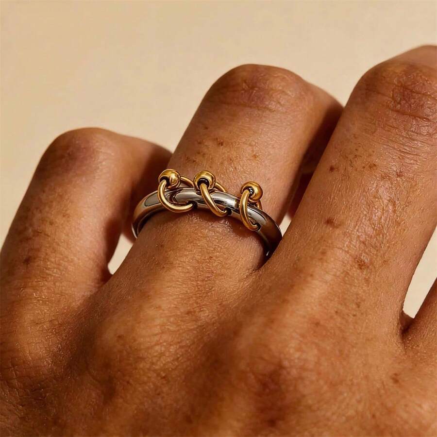 VKHK 1pc 18K Gold Plated Stainless Steel Ring, Suitable For Women's Daily And Party Wear, Gift - Creative Rings - View 1