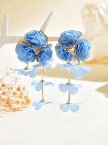 1对布艺花朵耳环，温柔优雅的女士耳环，度假风独特设计耳环 - 花朵耳環 - 查看 7