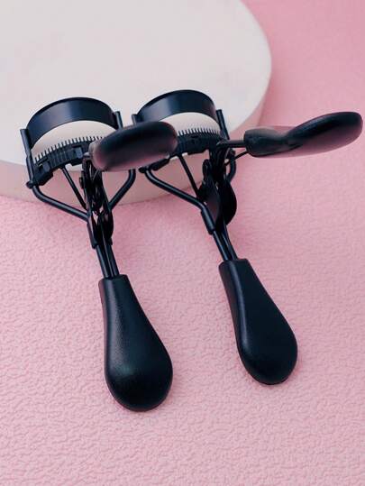 2 piezas Conjunto de rizador de pestañas portátil negro - Mango antideslizante, rizado suave sin dañar las pestañas, maquillaje de elevación profesional de pestañas para mirada de ojos grandes, rizado rápido y forma duradera, herramienta práctica de belleza para viajes y hogar
