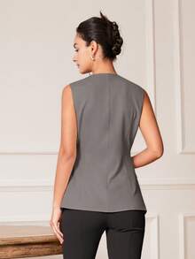 Áo vest không tay ôm sát, thanh lịch, quyến rũ, phong cách cổ điển dành cho nữ, áo croptop công sở thường ngày, thích hợp cho mùa xuân/hè. - Xám - Xem 3