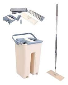 Compact Broom And Bucket, Automatic Cleaning And Drying System With Double Compartment, Washing And Wringing – Rotating And Flat Head - White - View 11