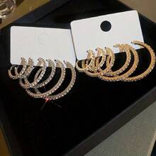 6-Piece Set Simple Hoop Earrings With Rhinestones, Zinc Alloy & Stainless Steel, No Plating - Versatile Vacation & Daily Wear Jewelry For Women  Aretes Gold Earring Earring Set Gold Hoop Earrings - 金色 - 查看 2