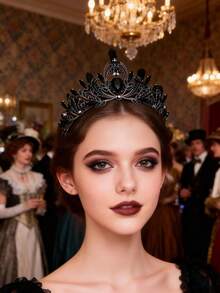 Vương miện pha lê đen phong cách Gothic - Phụ kiện đội đầu cô dâu kiểu Gothic thời Victoria, phù hợp cho Halloween, phong cách Dark Academia và các bữa tiệc hóa trang, băng đô retro, mùa hè, bãi biển, đám cưới. - Nhiều màu - Xem 1