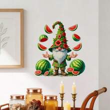 1pc Summer-Themed Green Gnome Window Stickers, With Green And Red Watermelon And Gnome Pattern Design Stickers, Perfect For Decorating Glass Surfaces And Refrigerators, Self-Adhesive Removable PVC Window Stickers Are Ideal For Home, Office, And Party - A - View 6