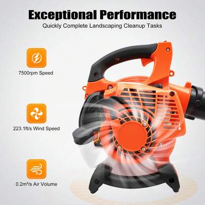 25.4cc 2-Stroke Gas Powered Handheld Leaf Blower Cordless Garden Cleaner With Long Extension Tube For Leaves Snow Dust Debris Welding Slag Removal