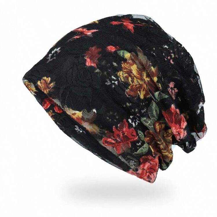 女士碎花图案帽子，轻盈透气蕾丝头巾帽，春夏款 - 蕾絲帽 - 查看 9