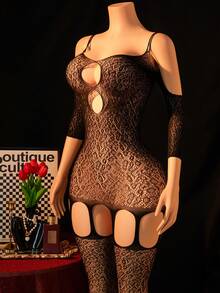 1 bộ đồ lót gợi cảm dành cho nữ, áo liền thân lưới, áo bodysuit hở đáy, áo dài tay xuyên thấu họa tiết da báo, áo khoác ngoài bikini ôm sát gợi cảm, trang phục dự tiệc gợi cảm cho ngày Valentine. - màu đen - Xem 4