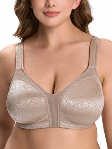 Wingslove Plus Size Wireless Full Coverage Bra - Seamless Jacquard Wide Strap, Soft Breathable Fabric For All-Day Comfort - Champagne - View 8