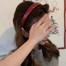 1pc Retro Red PU Leather High Hairline Wash Face Non-Slip Headband, Accessories,Hairband ,Hair Hoop,Hairband,Hair Hoop Headbands,Christmas - 彩色 - 查看 6