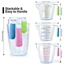 3pcs Measuring Cup Set - Transparent Plastic Liquid Measuring Cups With Ounce And Milliliter Markings, Essential Kitchen Cooking & Baking Tool - Transparent and Colorless - View 2