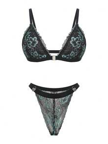 Women's Embroidered Lace French Romantic Comfortable Sexy Lingerie Set - Black - View 6