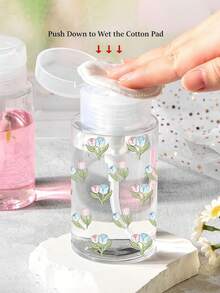 Tulip Pattern Refillable PET Portable Travel Bottle, Makeup Remover Decanting Bottle, With 3.38oz/6.76oz Portable Pump Head, Suitable For Nail Polish Remover, Toner And Makeup Remover, Dome Design, Hand Wash, Reusable, Makeup Remover Bottle - Multicolor - View 7