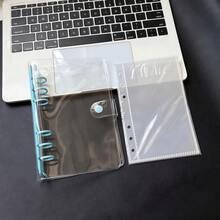 Cuadernos transparentes con un solo orificio en tamaño A6/A7, cuadernos con pegatinas de carpeta azul, cuadernos con pegatinas, organizadores de tarjetas fotográficas, cubiertas transparentes de cuero suave con doble botón para cuadernos, diarios hechos a mano, álbumes de fotos, pegatinas, cuadernos, planificadores, artículos de papelería para estudiantes, suministros de oficina - Multicolor - Ver 15