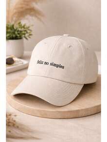 Boné Unissex Boné Feliz No Simples  Dad Hat Premium Algodão Bordado, Aba Curva Ajustável, Estilo Casual Street - Bege - Visão 1