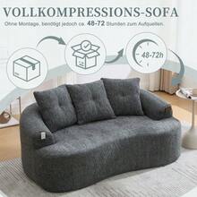 Este moderno conjunto de sofá de dos plazas presenta cojines redondos y profundos con estampado de nubes de chenilla, un diseño compacto sin muelles e incluye tres cojines decorativos. Ideal para apartamentos pequeños. - Gris - Ver 8