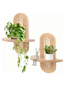 1件波西米亚风藤编壁挂式置物架 - 木质壁挂式植物架，适用于小型盆栽，可用作悬挂式展示架，复古简约家居装饰，适用于客厅、卧室、餐厅、浴室、办公室等空间，打造精美的艺术墙面装饰。 - 彩色 - 查看 8
