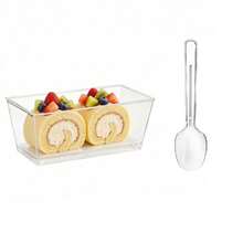 Bộ 25/50/100 chiếc/gói, cốc nhựa đựng tráng miệng 150ml (5oz) kèm thìa và nắp, bát tráng miệng hình chữ nhật bằng nhựa có thể tái sử dụng, đĩa nhỏ, khuôn bánh, thích hợp cho các món tráng miệng, bánh pudding, mousse, dã ngoại, tiệc tùng. - Trong sáng - Xem 19