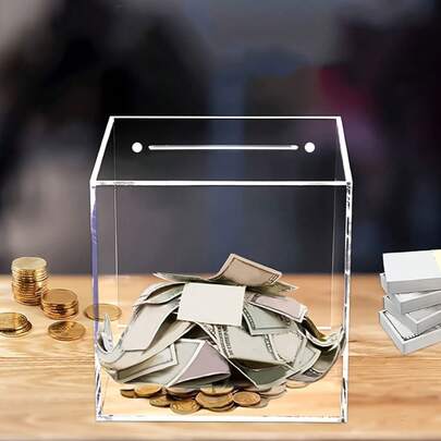 1 قطعة بنك عملات أكريليك مموج - شفاف، آلية قفل آمنة، صندوق تخزين مستحضرات التجميل على المنضدة، خفيف الوزن، لا يحتاج إلى طاقة، مثالي لعيد الحب، ، العودة إلى المدرسة