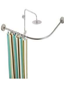 L-Shaped Curtain Rod, No Drilling Required, Curved Extendable Shower Curtain Rod For Bathroom, Corner Curtain Rod For Bathroom And Kitchen, Fixed Support Rod For Bedroom - L - View 4