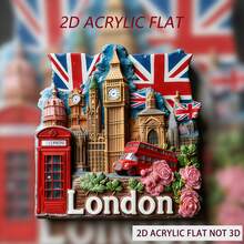1 片亚克力磁性贴纸，图案为伦敦地标，如大本钟、双层巴士、白金汉宫和英国国旗。这款复古英式冰箱贴色彩鲜艳、经久耐用且粘性强。 - 1PC - 查看 2