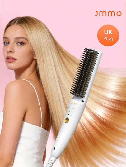 JMMO Electric Hair Straightener Comb, Hair Straightener Brush With Ionic, 30s Fast Heating Hair Straightening Brush For Women Home Travel & Salon Use, Achieve Sleek And Smooth Hair, Beauty & Personal Care Necessary Tool-UK Plug